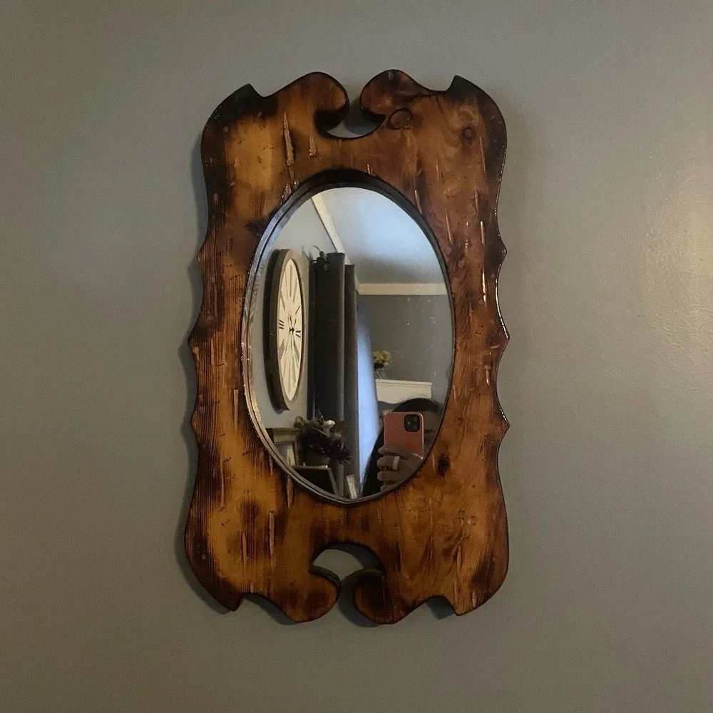 Antique / Vintage Wooden Oak Wall Mirror  Entry away Decor 19